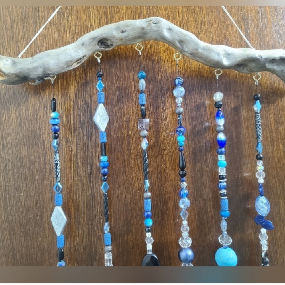 Silver and Blue Beaded Wind Chimes/Suncatcher - Picture 8 of 9